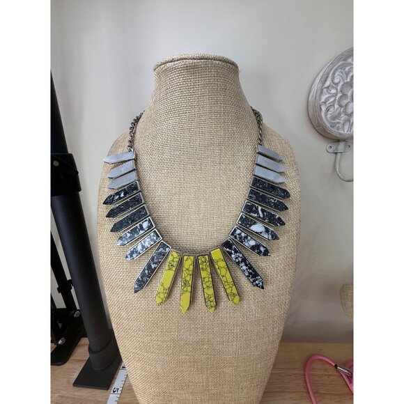 BaubleBar Statement Necklace Yellow & Black Marble Spikes Adjustable Chain Moder - Picture 6 of 13